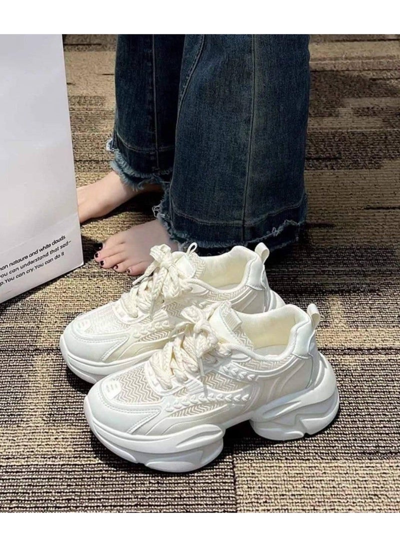 Women's white sneakers with a trendy and comfortable design for a stylish casual look. Women's white shoes with a comfortable thick sole for everyday wear. Women's white sneakers with a modern design and a high sole for comfort and stability in daily walking. Code 5000 - Image 3